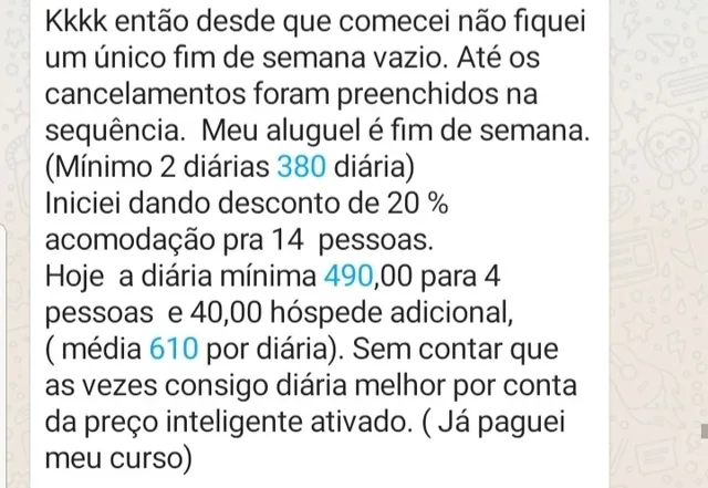 Print de WhatsApp de aluno: nenhum fim de semana vazio