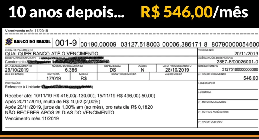 Boleto do condomínio de R$546