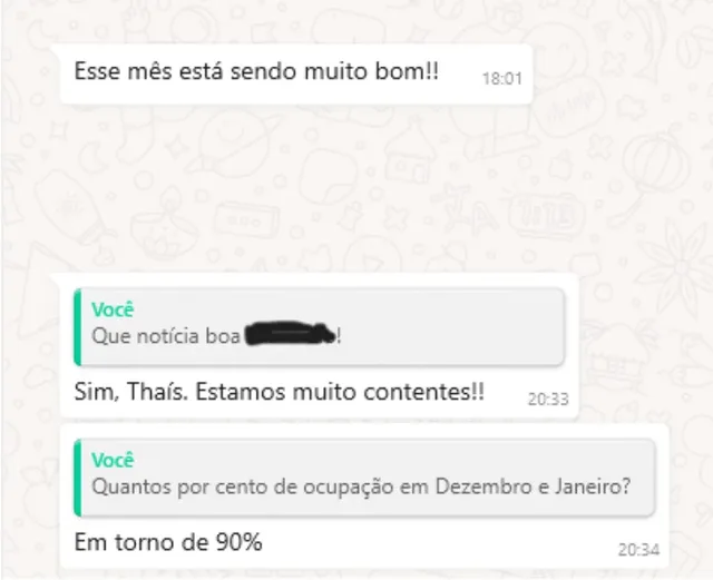 Relato do Giuliano: em torno de 90% em dezembro e janeiro