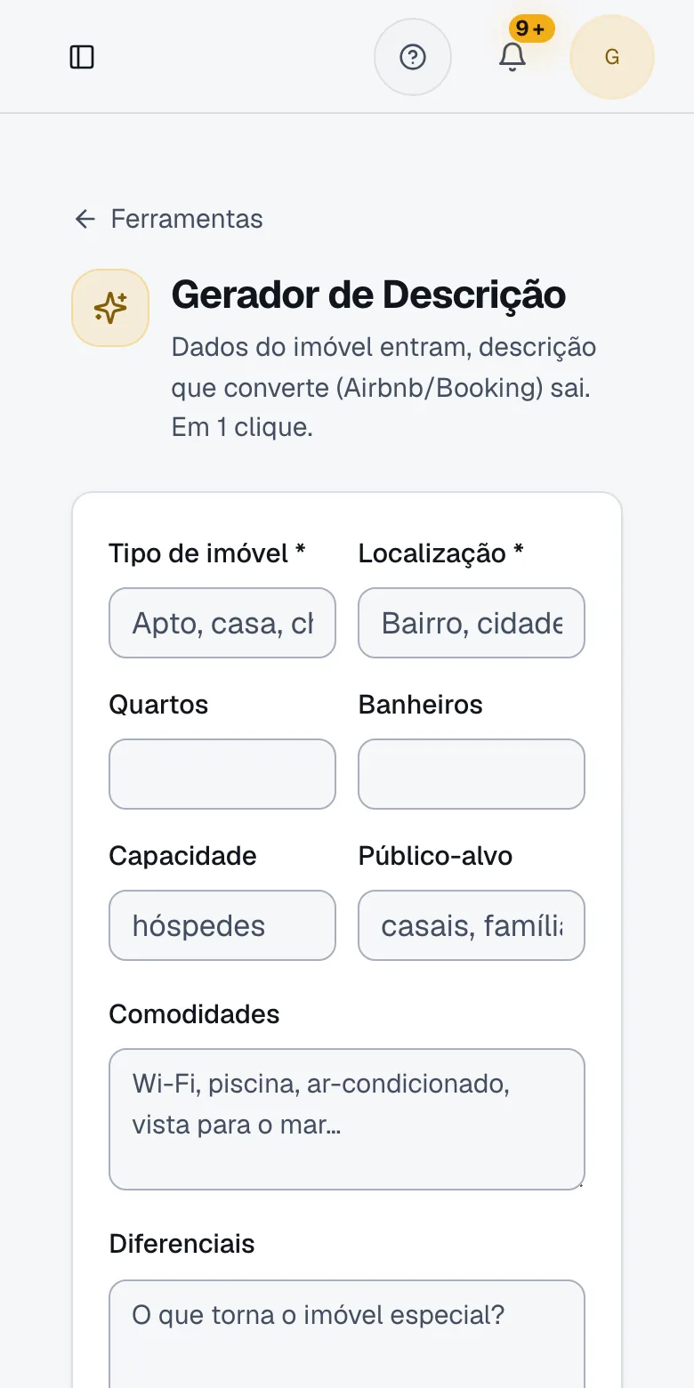 Tela real do portal: Gerador de Descrição