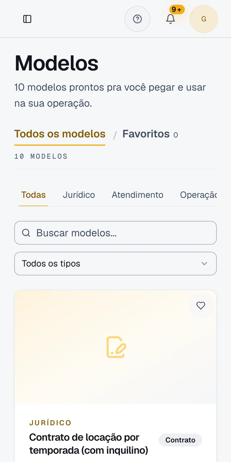 Tela real do portal: Modelos prontos